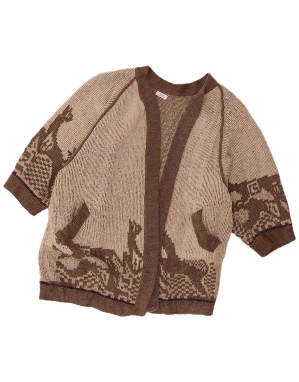 Vintage ženski otvoreni kardigan pulover s apstraktnim uzorkom UK 20 2XL smeđi