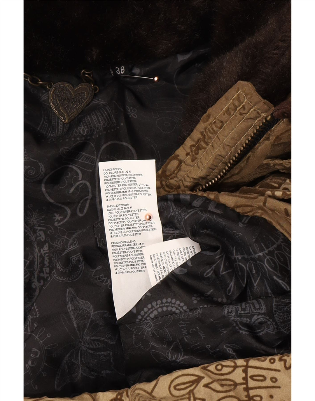 DESIGUAL Ženski podstavljeni kaput s abstraktnim uzorkom EU 38 srednje smeđe boje