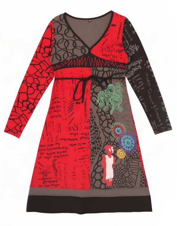 Ženska grafička haljina A-kroja Desigual UK 10 Small Red Colourblock