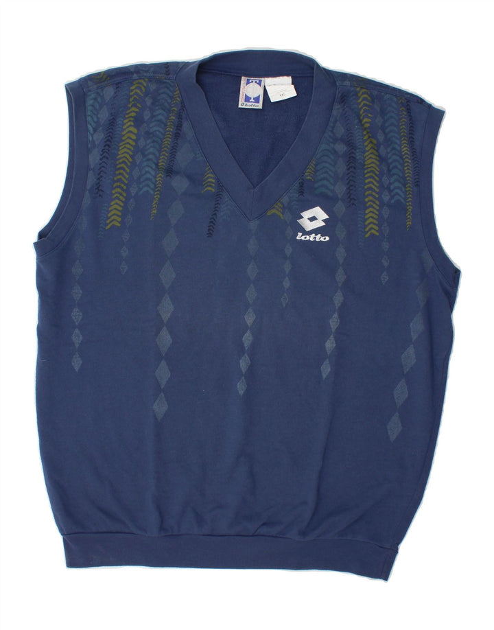 LOTTO Mens Vest Tank Top 2XL Navy Blue Argyle/Diamond Polyester Vintage Lotto and Second-Hand Lotto from Messina Hembry 