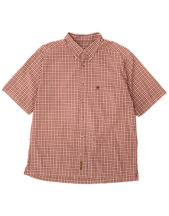 TIMBERLAND Muška košulja kratkih rukava XL tamnocrveni karirani pamuk