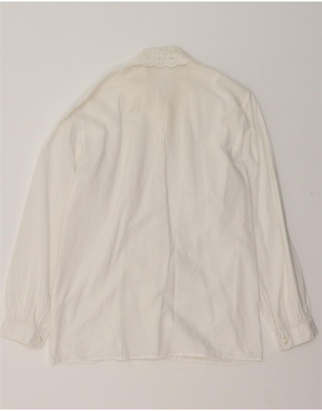 VINTAGE Ženska košulja s volanima sprijeda UK 14 Srednje bijela cvjetna