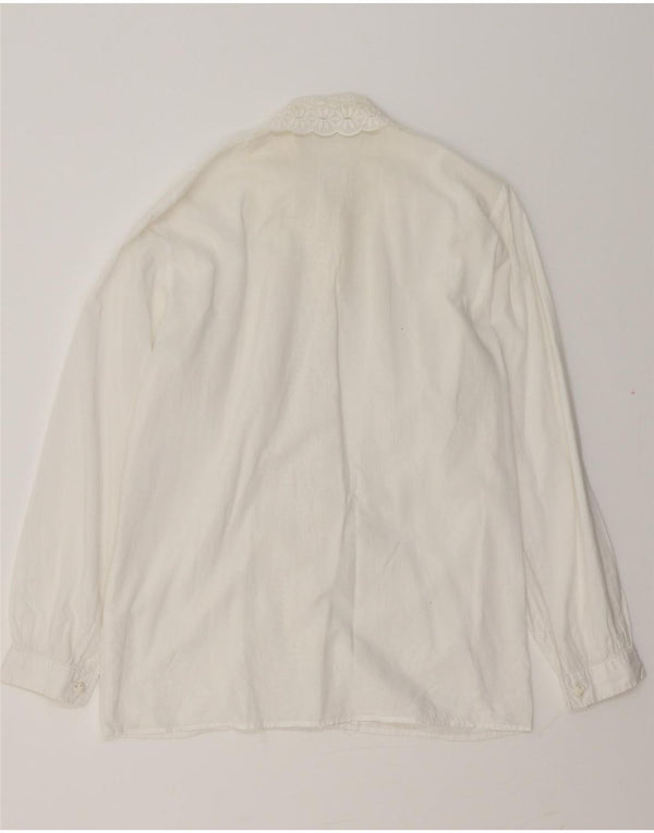 VINTAGE Ženska košulja s volanima sprijeda UK 14 Srednje bijela cvjetna