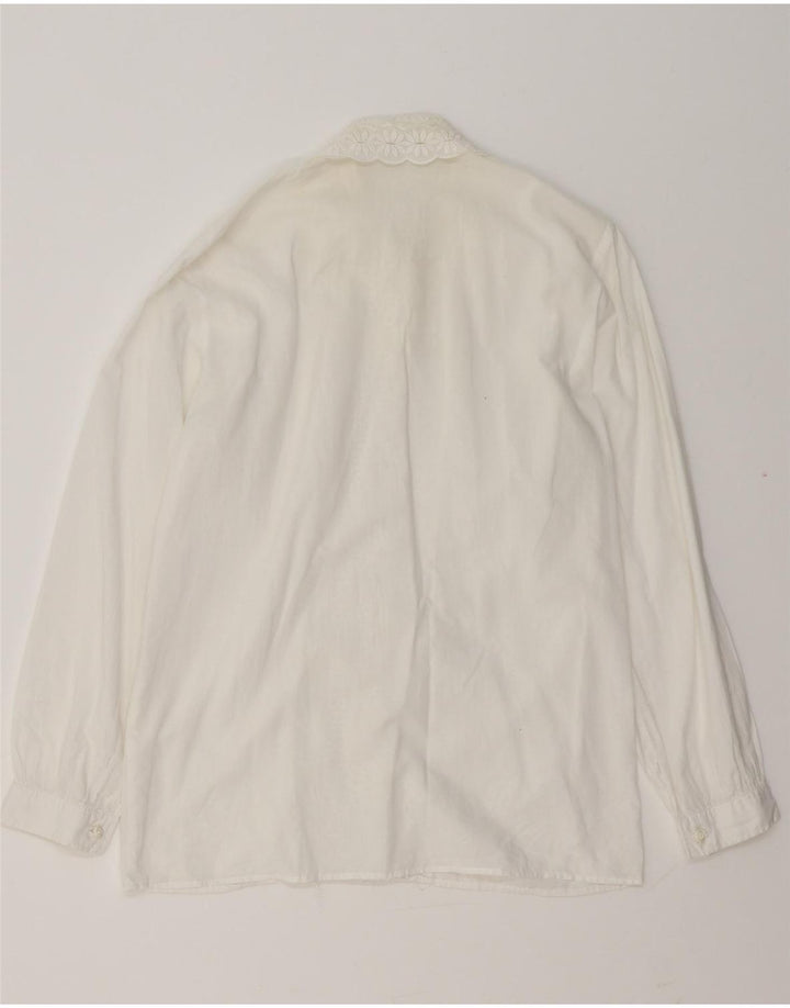 VINTAGE Ženska košulja s volanima sprijeda UK 14 Srednje bijela cvjetna