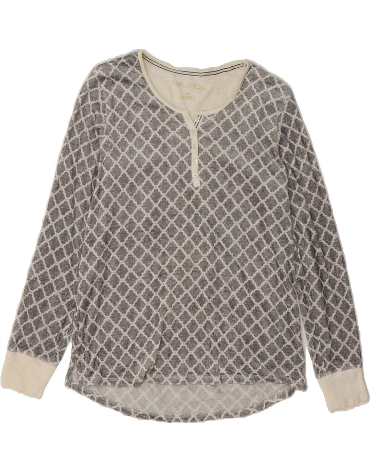 NAUTICA Womens Top Long Sleeve UK 14 Medium Grey Ikat Polyester Vintage Nautica and Second-Hand Nautica from Messina Hembry 