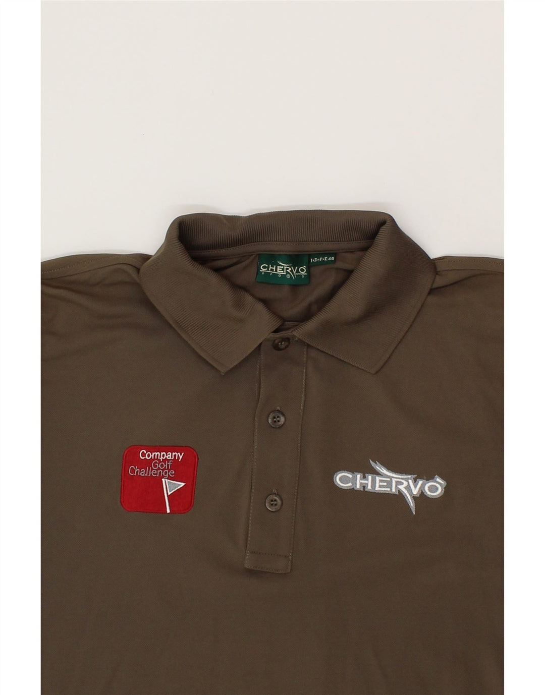CHERVO Mens Graphic Polo Shirt IT 48 Small Khaki Polyamide Vintage Chervo and Second-Hand Chervo from Messina Hembry 