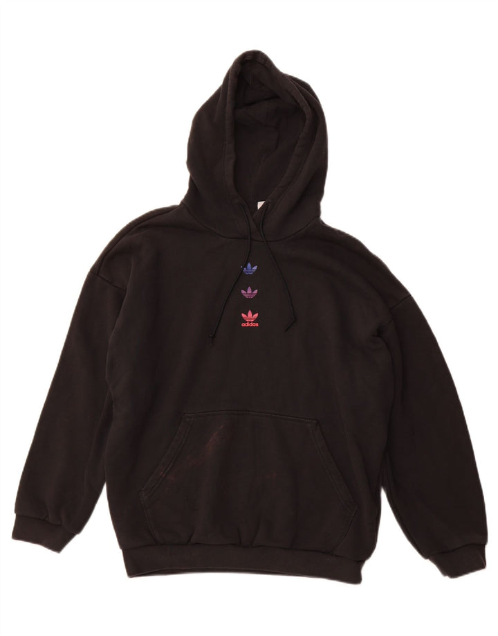 ADIDAS Ženska majica s kapuljačom slobodnog kroja UK 14 Veliki crni pamuk