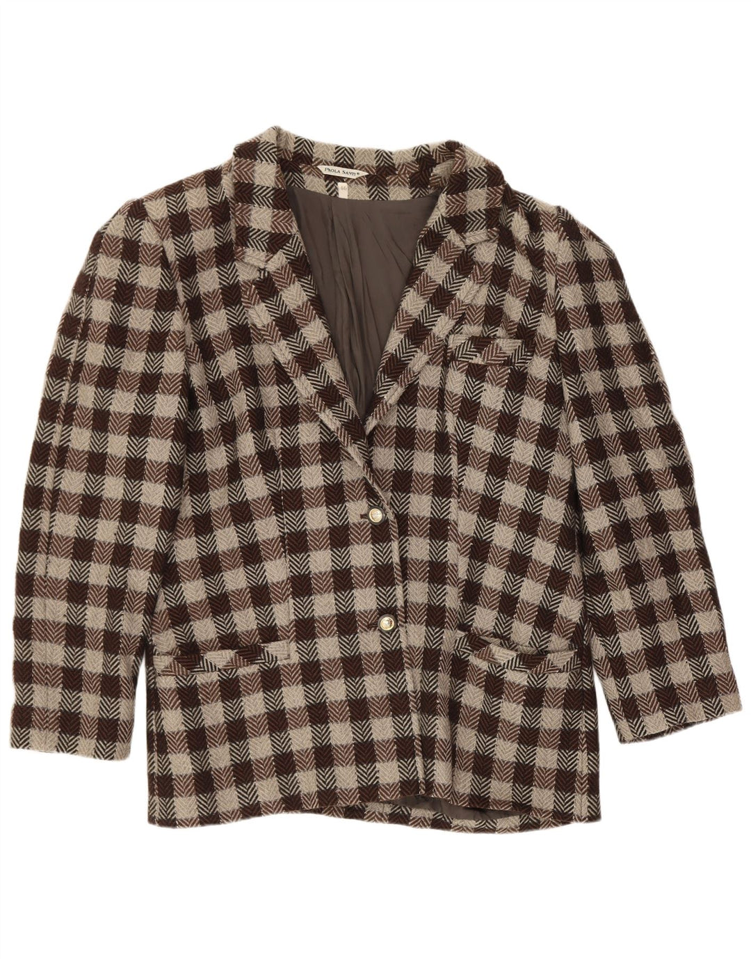 Vintage ženska jakna s 2 gumba IT 46 Large Brown Gingham Classic