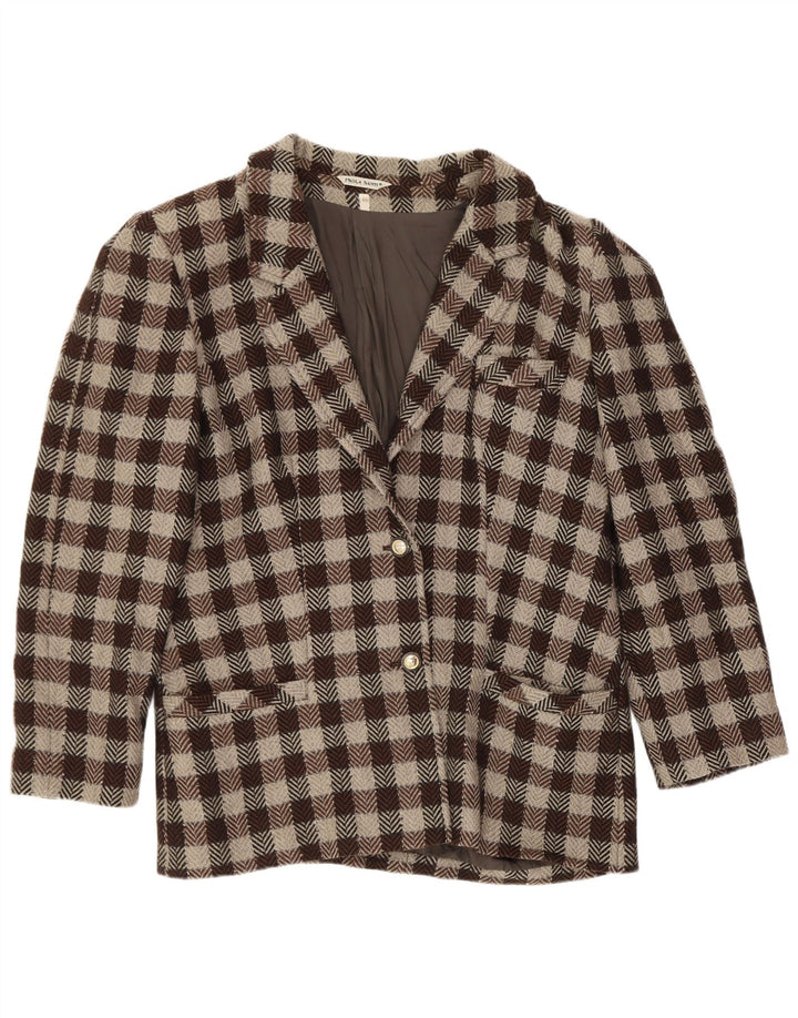 Vintage ženska jakna s 2 gumba IT 46 Large Brown Gingham Classic