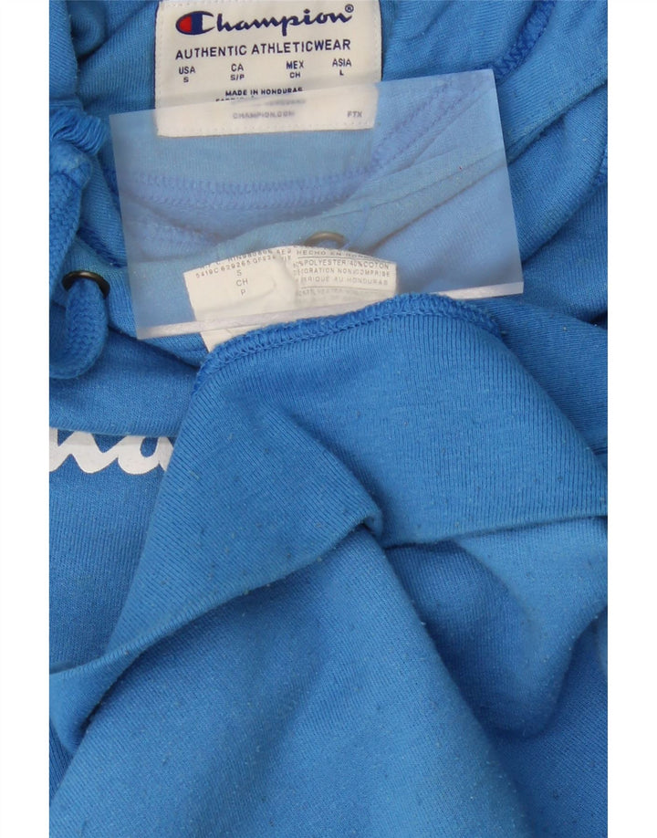CHAMPION Womens Oversized Graphic Hoodie Jumper UK 10 Small Blue Polyester Vintage Champion and Second-Hand Champion from Messina Hembry 