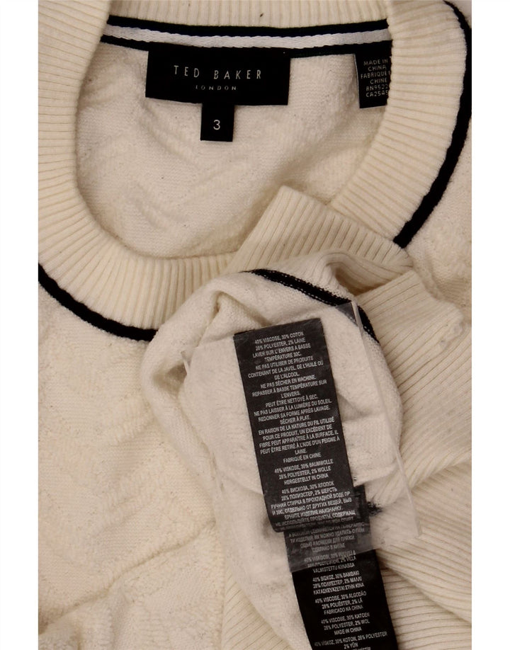TED BAKER Mens Crew Neck Jumper Sweater Size 3 Medium Off White Chevron