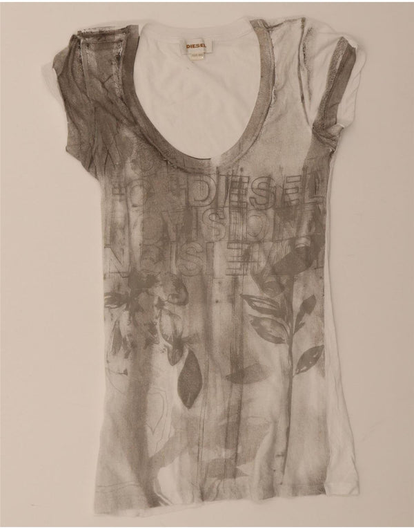 Diesel Ženska majica s grafičkim motivima UK 2 2XS bijela cvjetna