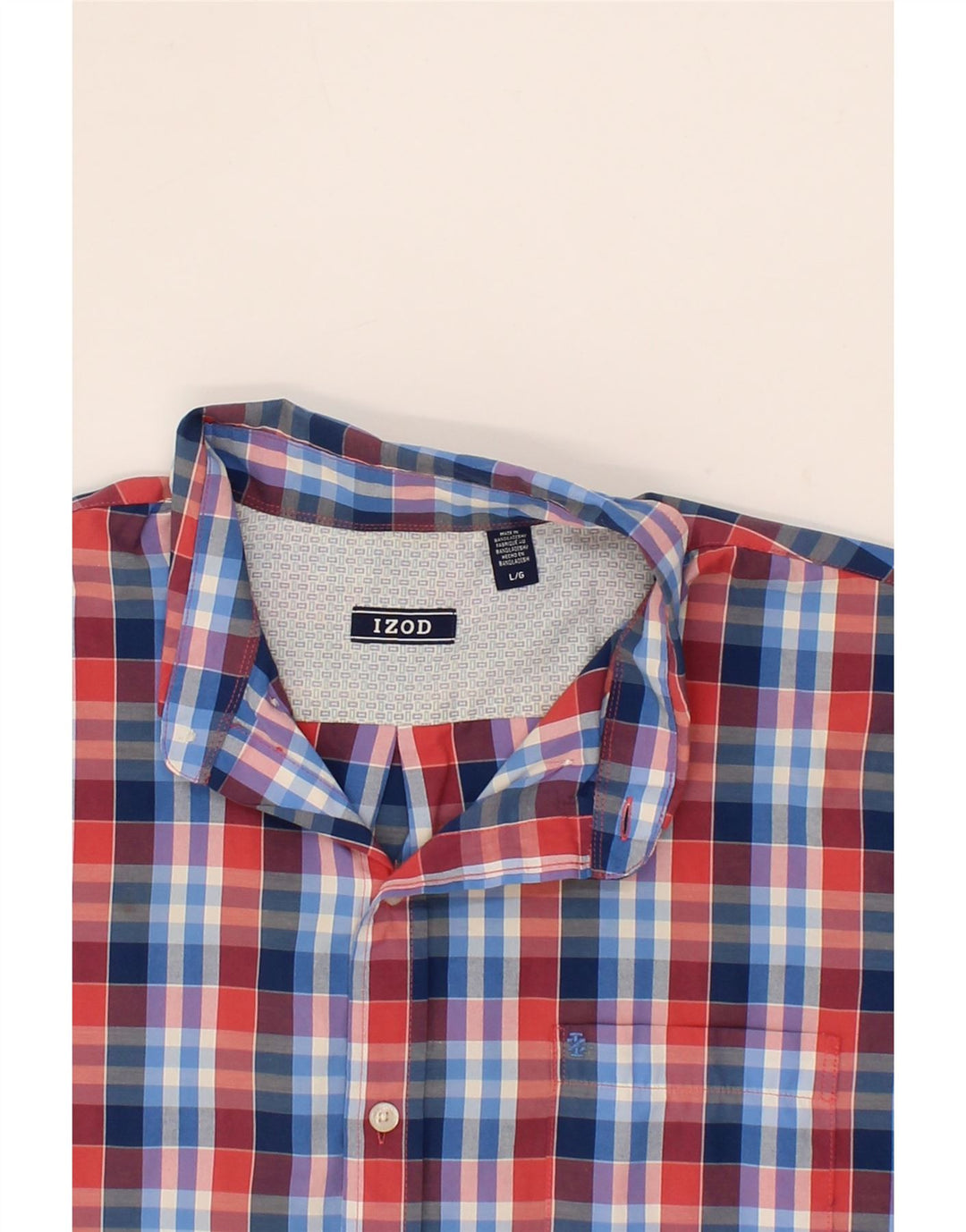 IZOD Mens Short Sleeve Shirt Large Blue Check Cotton Vintage Izod and Second-Hand Izod from Messina Hembry 