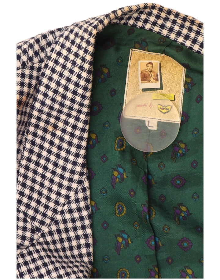 POP 84 Muška jakna s jednim gumbom UK 40 Velika tamnoplava gingham vuna