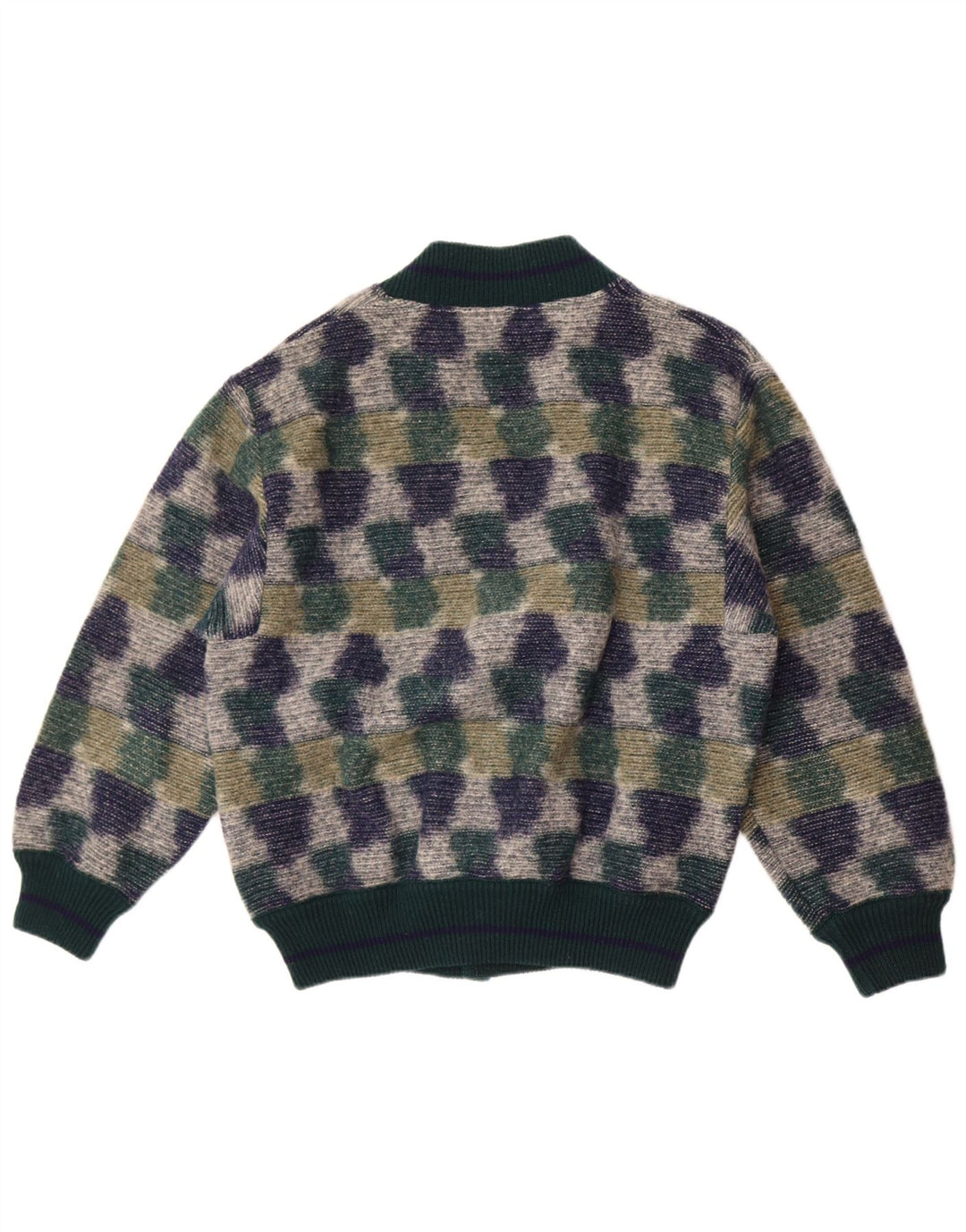 Vintage muški kardigan džemper srednje zelene geometrije