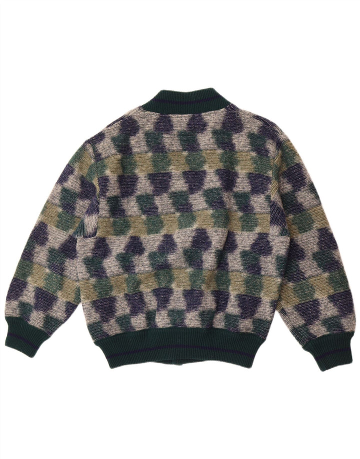Vintage muški kardigan džemper srednje zelene geometrije