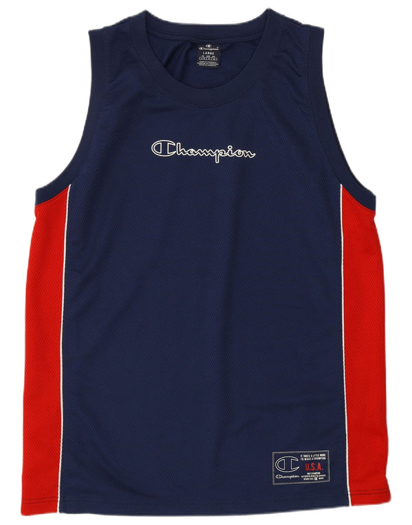 Champion Mens Graphic Vest Top Large Navy Blue Colourblock Polyester