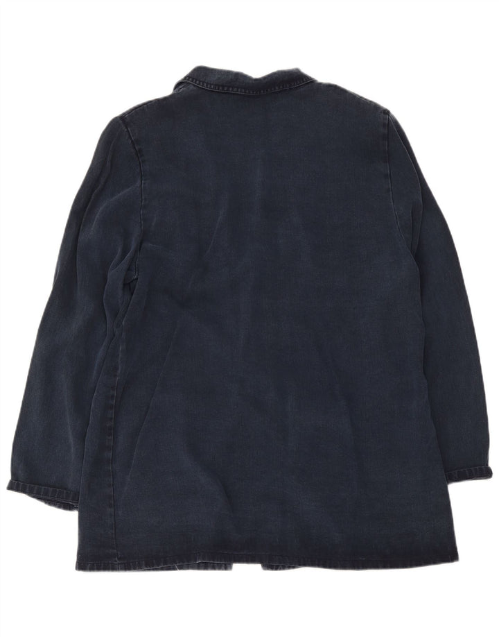 Vintage ženska dugačka jakna sako s 2 gumba UK 20 2XL tamnoplavi liocel