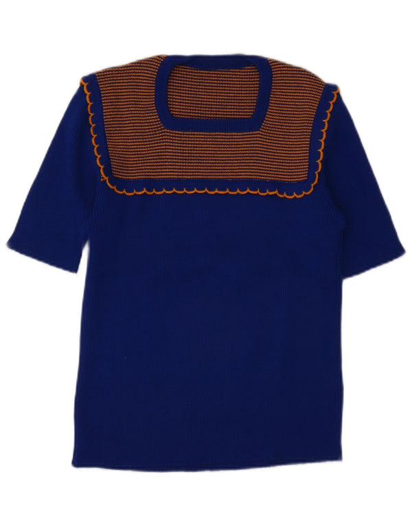 Vintage Womens T-Shirt Top UK 8 Small Blue Striped