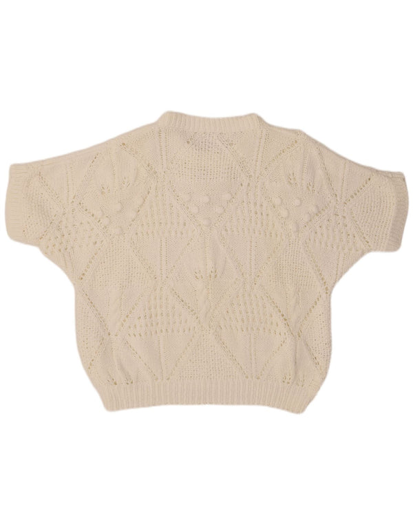 VINTAGE ženski džemper kratkih rukava s okruglim izrezom UK 18 XL bijeli pamuk