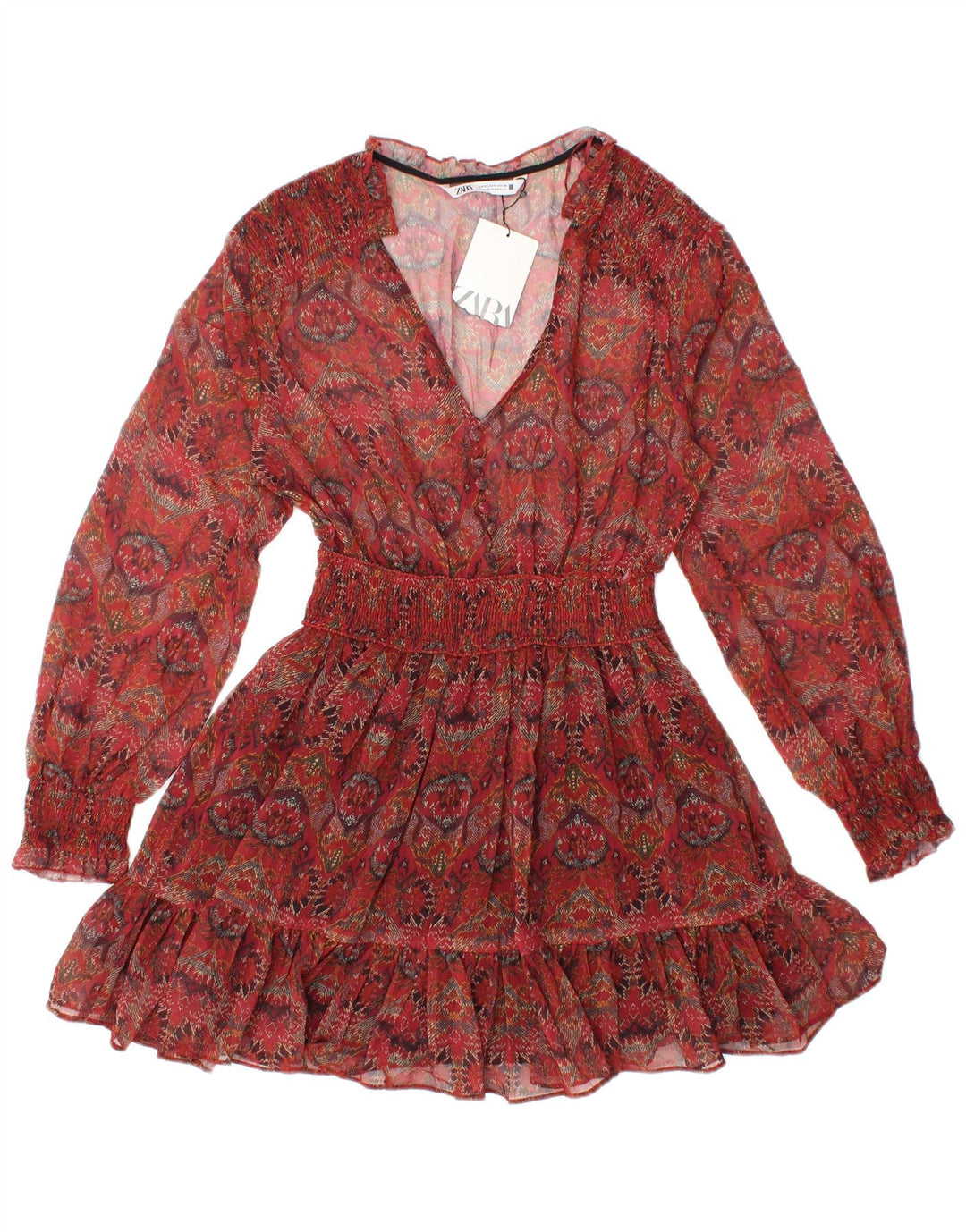 ZARA ženska prozirna majica s tunikom dugih rukava UK 8 Mala crvena cvjetna