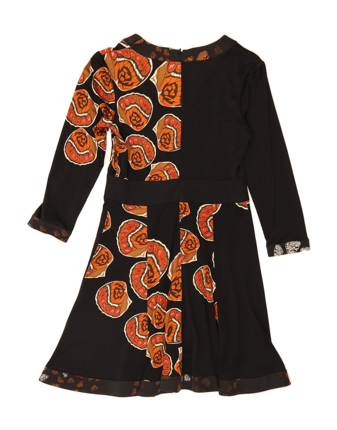 ISSA  Womens Abstract Pattern 3/4 Sleeve A-Line Dress UK 12 Medium Black Vintage Issa and Second-Hand Issa from Messina Hembry 