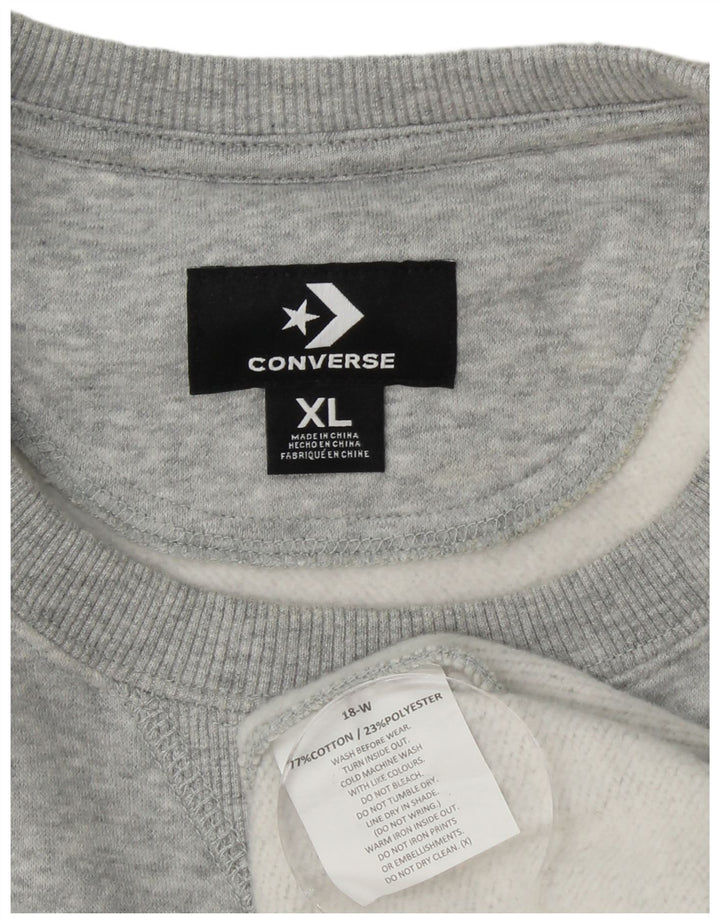 CONVERSE muški džemper s grafičkim motivima XL sivi pamuk u blokovima boja