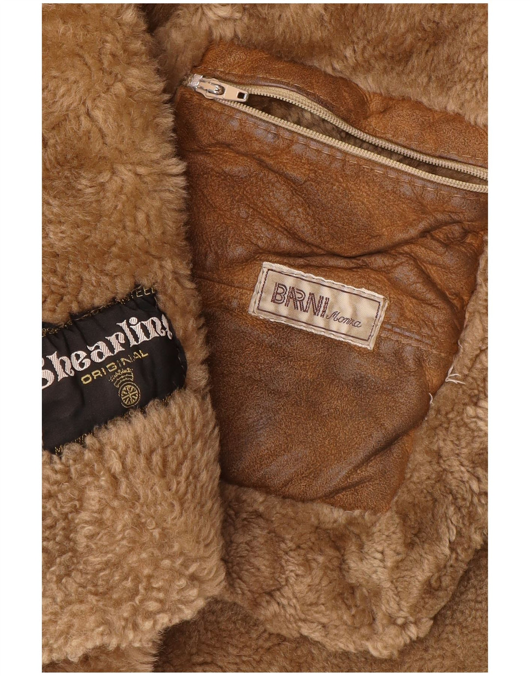 Vintage muški kaput od striženih šiša s kapuljačom UK 36 Small Brown