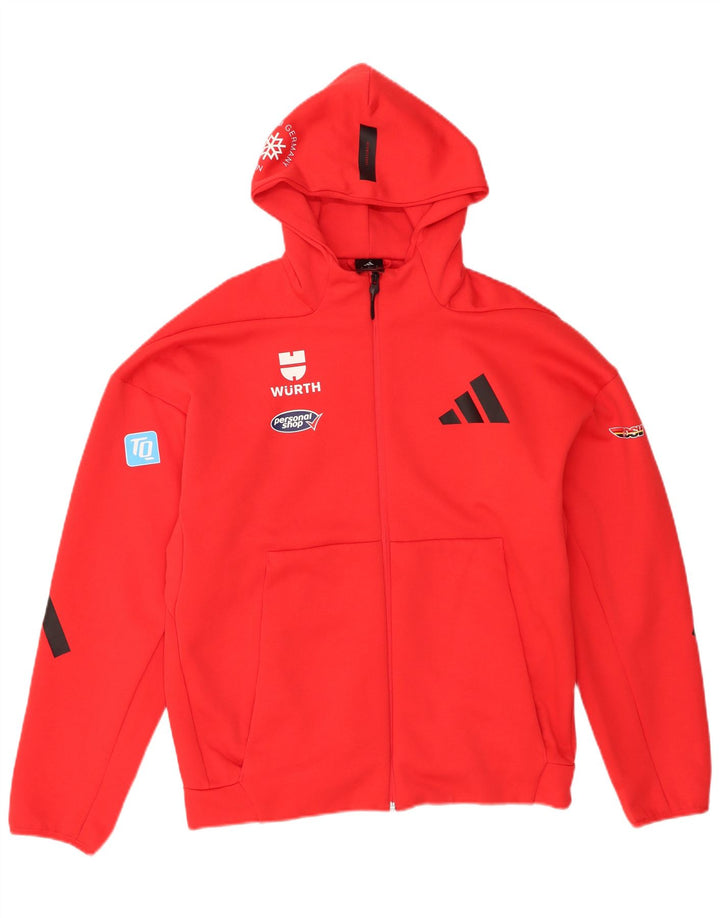 ADIDAS Mens Graphic Zip Hoodie Sweater Medium Red Polyester