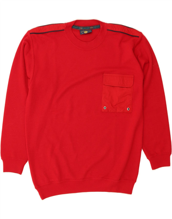 NAVIGARE Mens Crew Neck Jumper Sweater Large Red Wool Vintage Navigare and Second-Hand Navigare from Messina Hembry 