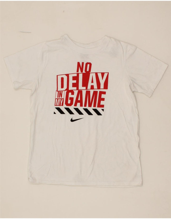 NIKE Boys Graphic T-Shirt Top 10-11 Years Medium White Vintage Nike and Second-Hand Nike from Messina Hembry 