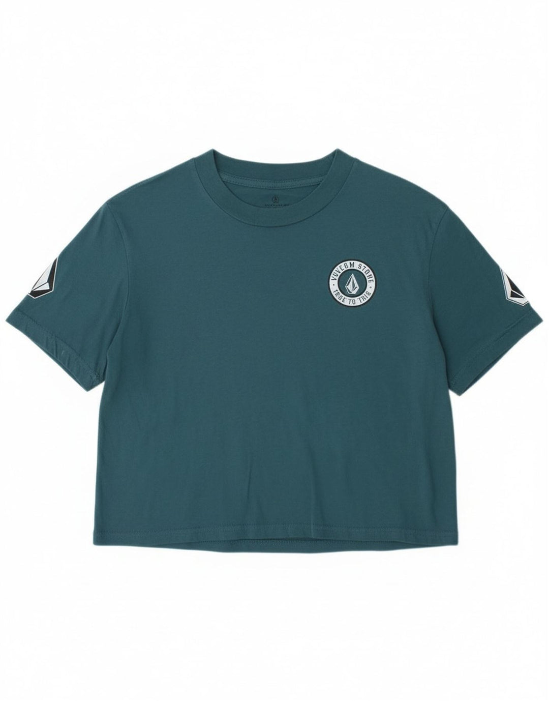 Volcom ženska majica kratkih rukava širokih krojeva s grafičkim motivima, veličina 4/6, mala plava