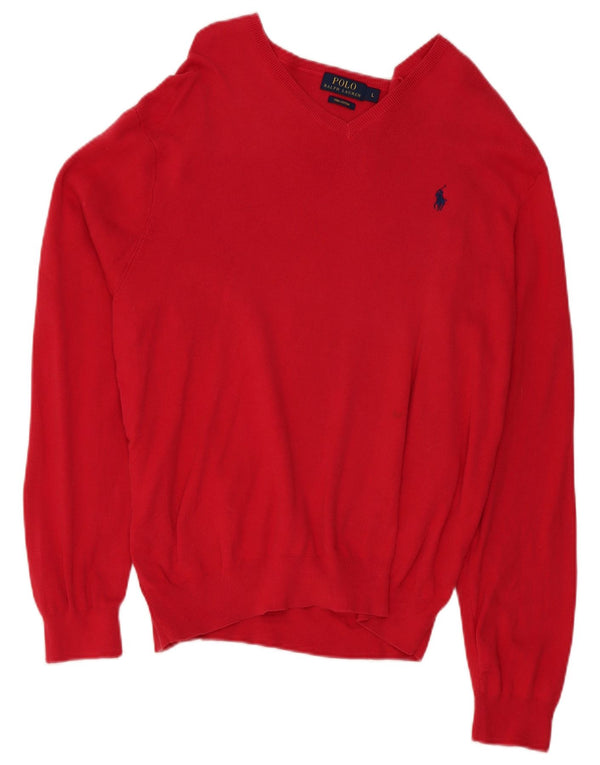 Polo Ralph Lauren muški džemper s V-izrezom UK 16 Veliki crveni pamuk