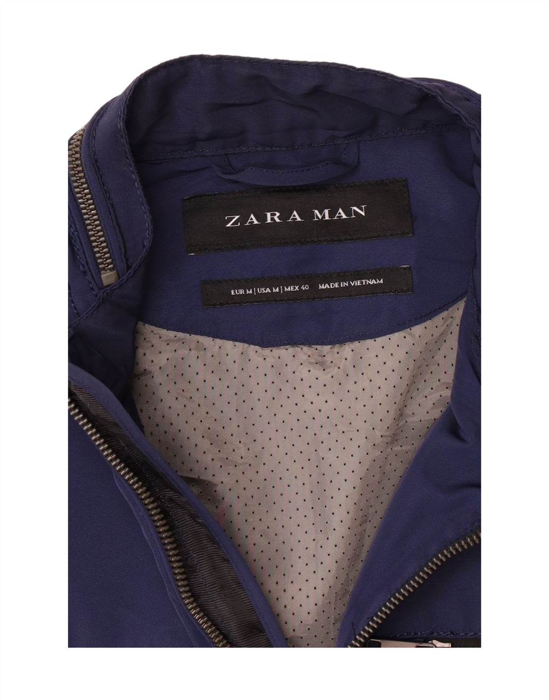 ZARA Mens Bomber Jacket UK 38 Medium Navy Blue