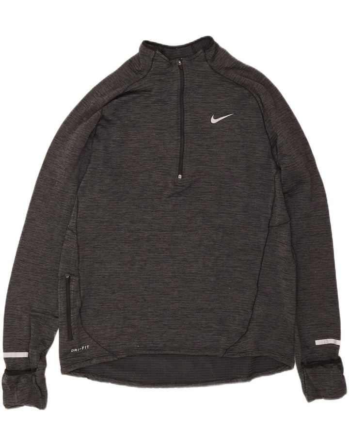 Nike Dri Fit majica s izrezom i dugim rukavima s patentnim zatvaračem, velike sive mrlje