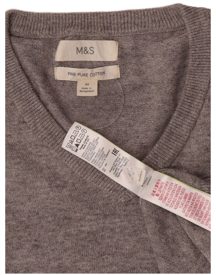 Marks & Spencer muški džemper s V-izrezom, srednje sivi flekasti pamuk