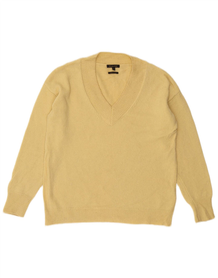 MASSIMO DUTTI Womens Oversized V-Neck Jumper Sweater UK 10 Small Yellow