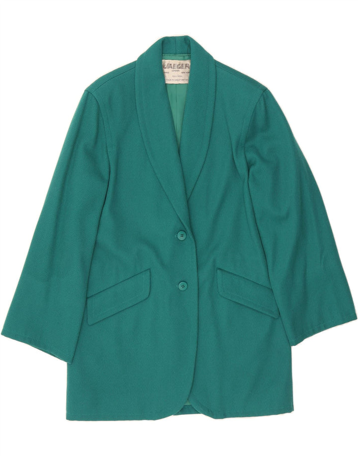 JAEGER Womens Overcoat UK 14 Medium Turquoise Wool Vintage Jaeger and Second-Hand Jaeger from Messina Hembry 