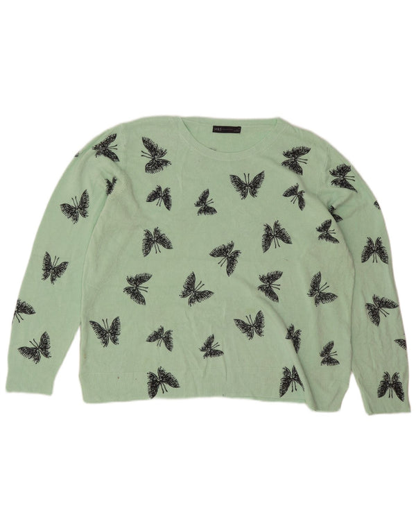 Marks & Spencer ženski džemper s veznim izrezom UK 22 3XL Zeleni leptir