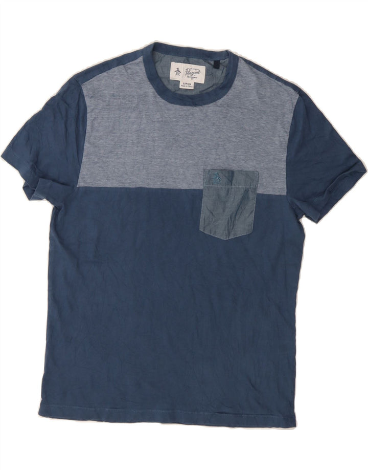 PENGUIN Mens T-Shirt Top Small Navy Blue Pinstripe Vintage Penguin and Second-Hand Penguin from Messina Hembry 