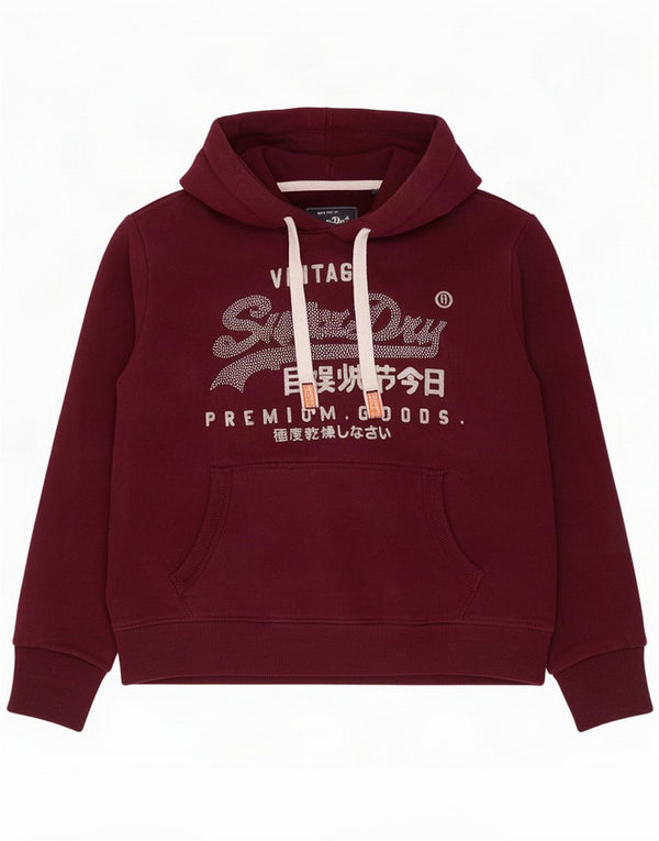 Superdry Womens Graphic Hoodie Jumper UK 18 XL Burgundy Cotton