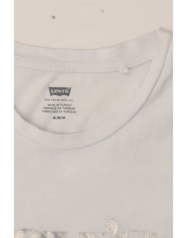 LEVI'S Womens Graphic T-Shirt Top UK 12 Medium White Vintage Levi's and Second-Hand Levi's from Messina Hembry 