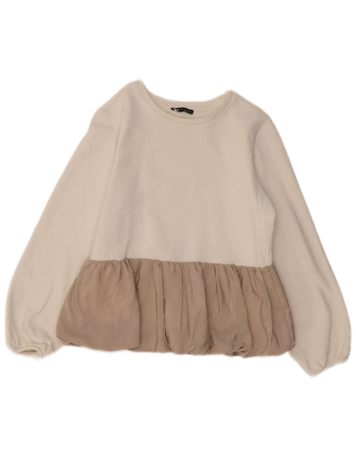 ZARA Ženska majica s kratkim rukavima UK 12 Pamuk srednje bijele boje