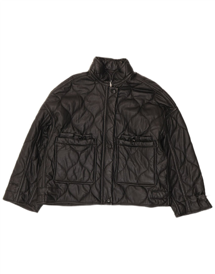 Zara ženska prevelika prošivena jakna UK 10, mali crni poliester