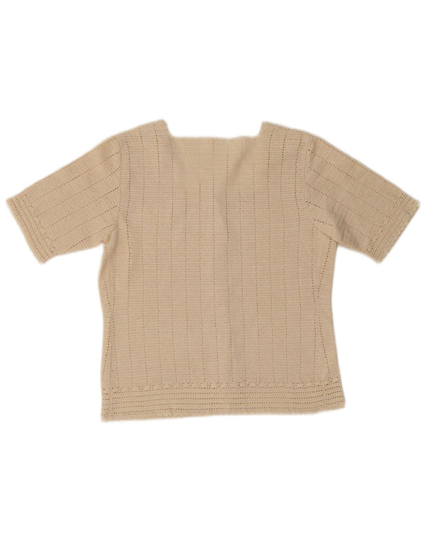 Vintage ženski kardigan džemper kratkih rukava UK 10 Small Beige