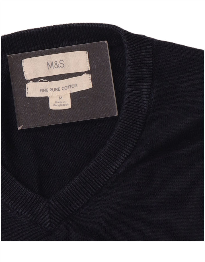 Marks & Spencer muški džemper s V-izrezom Srednji tamnoplavi pamuk