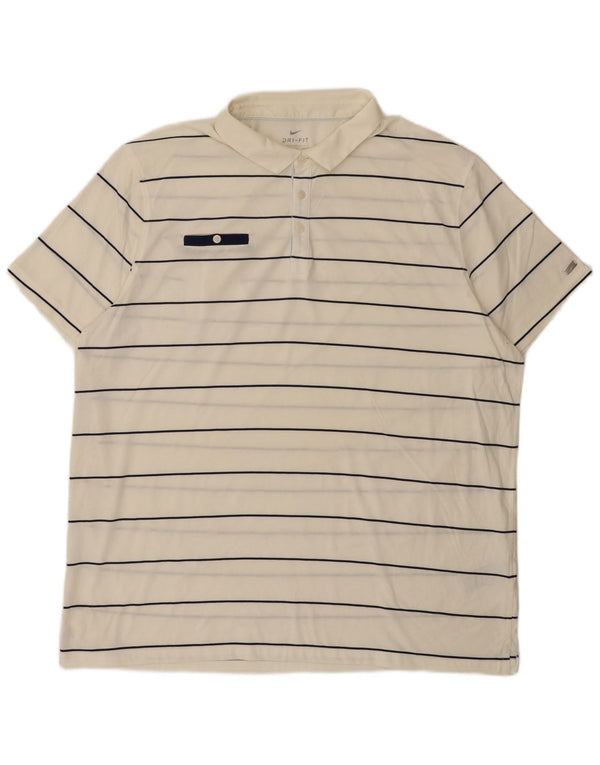 Nike Mens Regular Fit Polo Shirt 2XL White Striped Cotton