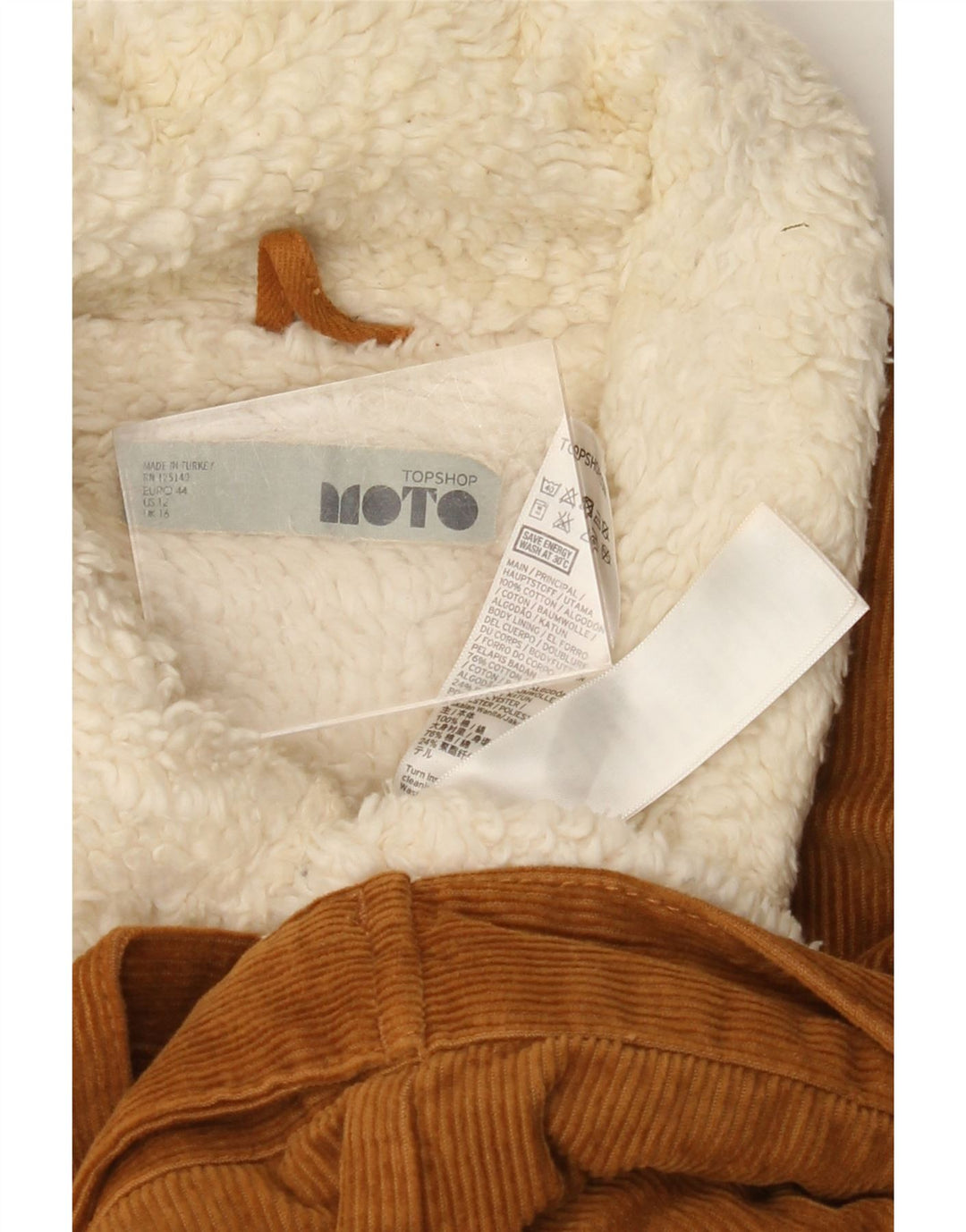 TOPSHOP Ženska jakna Sherpa od samta UK 16 Veliki smeđi pamuk