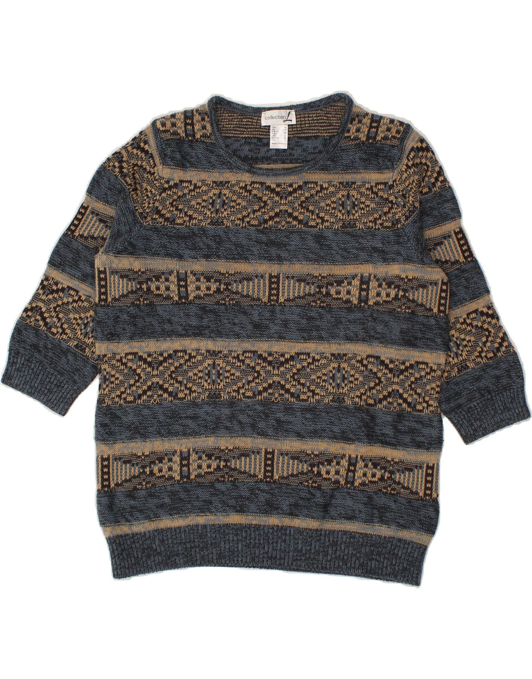 COLLECTION Womens Crew Neck Jumper Sweater UK 12 Medium Blue Fair Isle Vintage Collection and Second-Hand Collection from Messina Hembry 