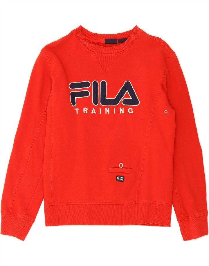 FILA Mens Graphic Sweatshirt Jumper Small Red Cotton Vintage Fila and Second-Hand Fila from Messina Hembry 